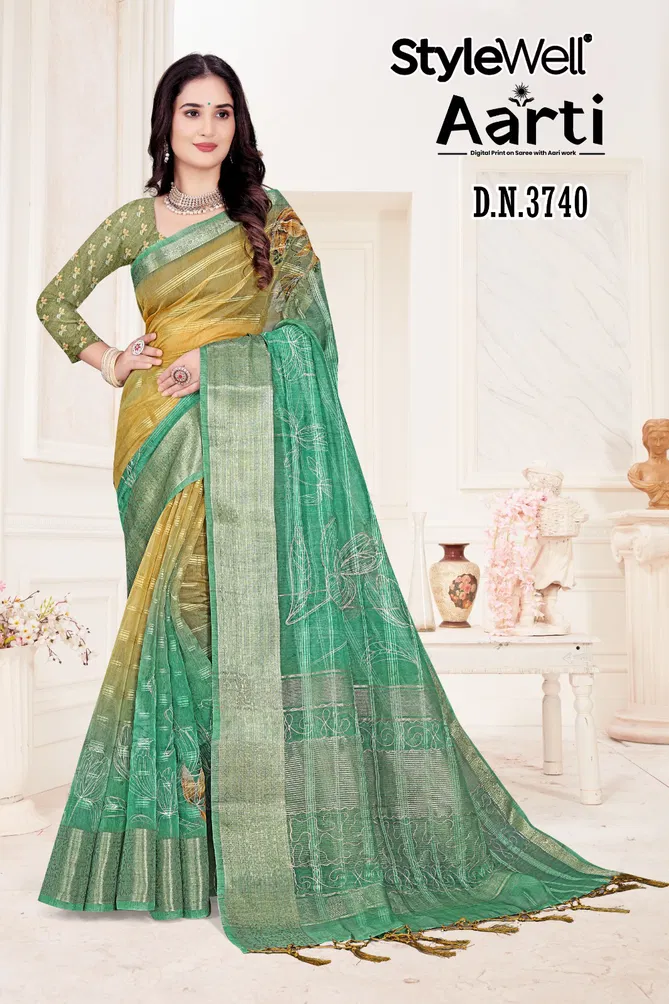 Aarti By Stylewell Thread Work Organza Designer Sarees Wholesale Shop In Surat